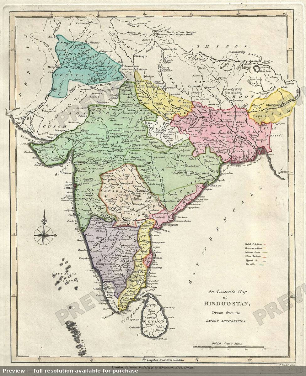 Antique map: Hindoostan, 1792, 1792