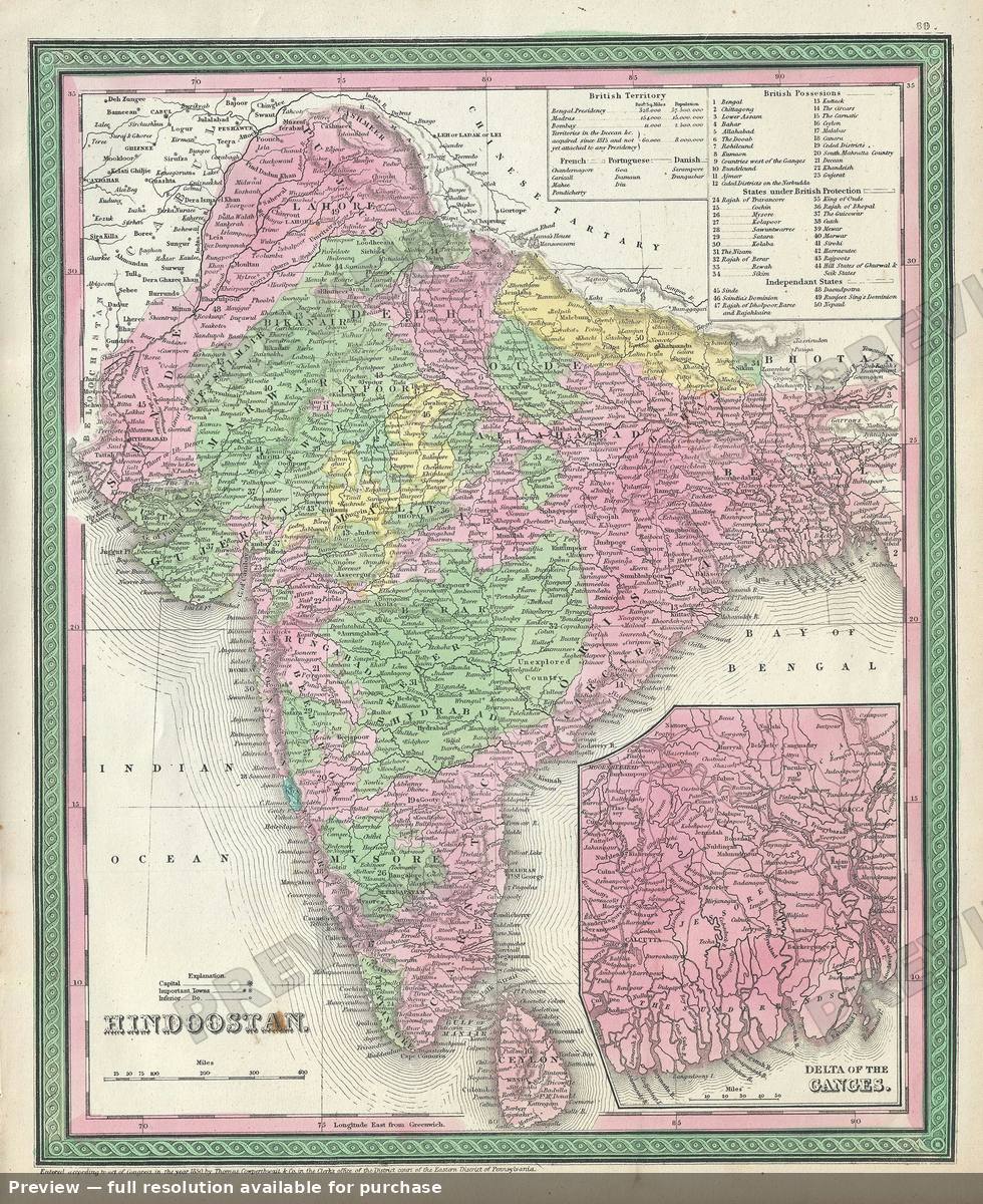 Antique map: Hindoostan 2, 1854, 1854