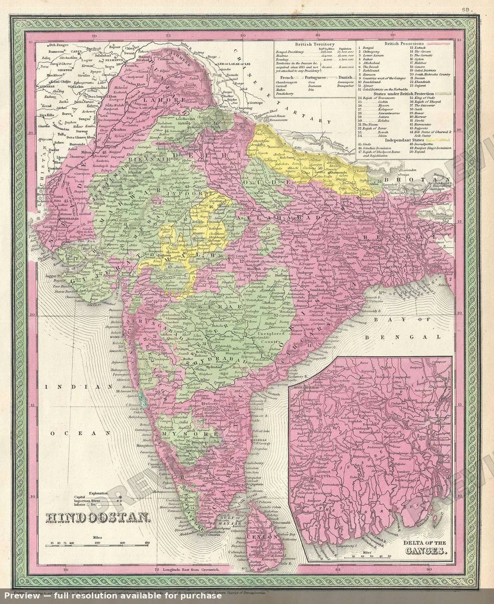 Antique map: Hindoostan 3, 1854, 1854