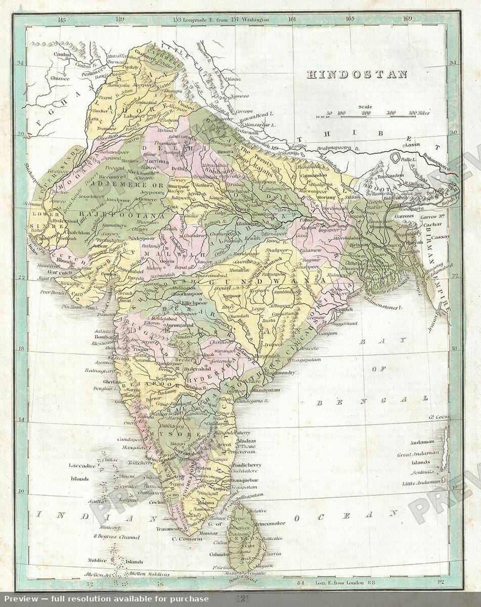 Antique map: Hindostan, 1835, 1835