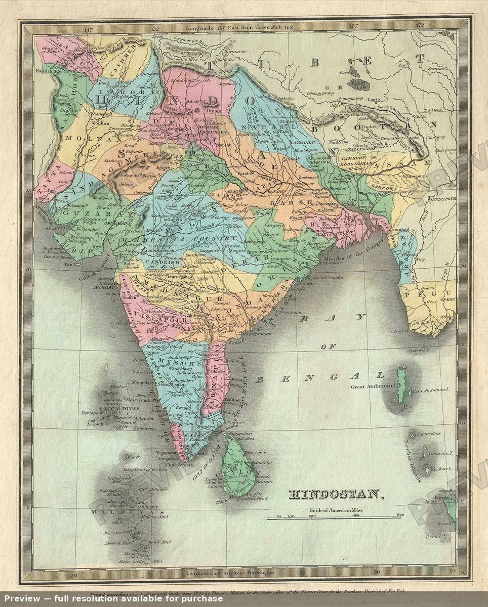 Antique map: Hindostan, 1835