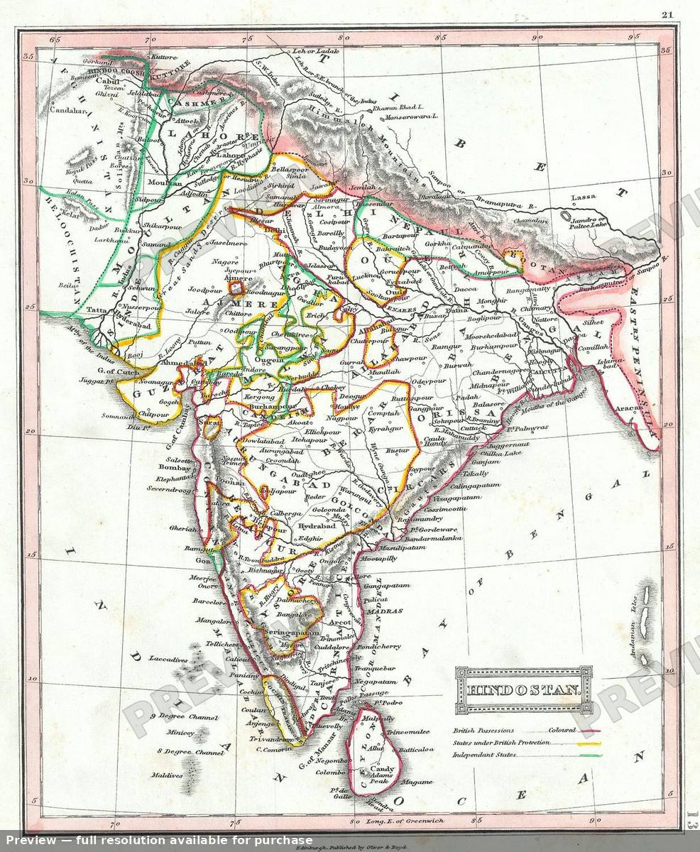 Antique map: Hindostan, 1845