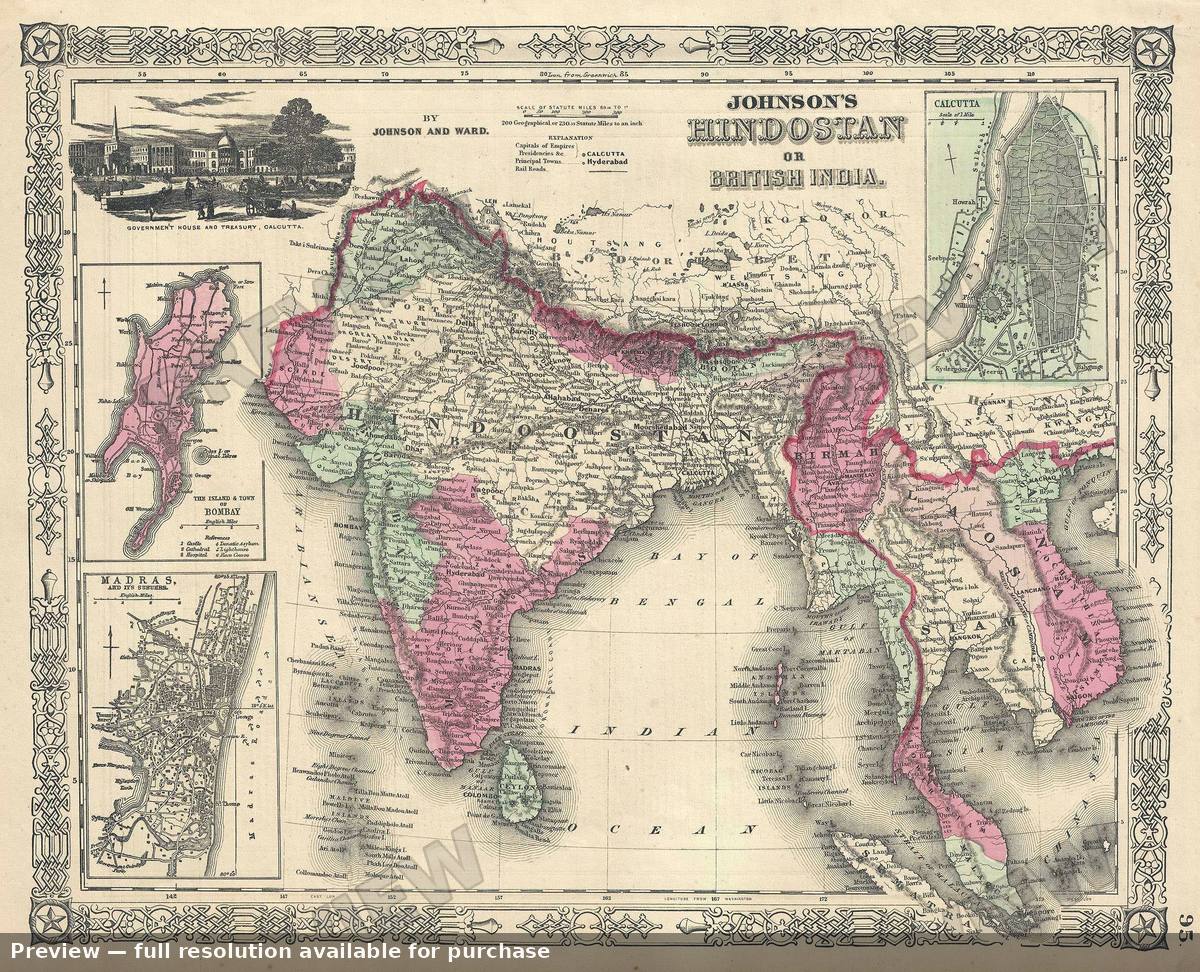 Antique map: Hindostan, 1866, 1866