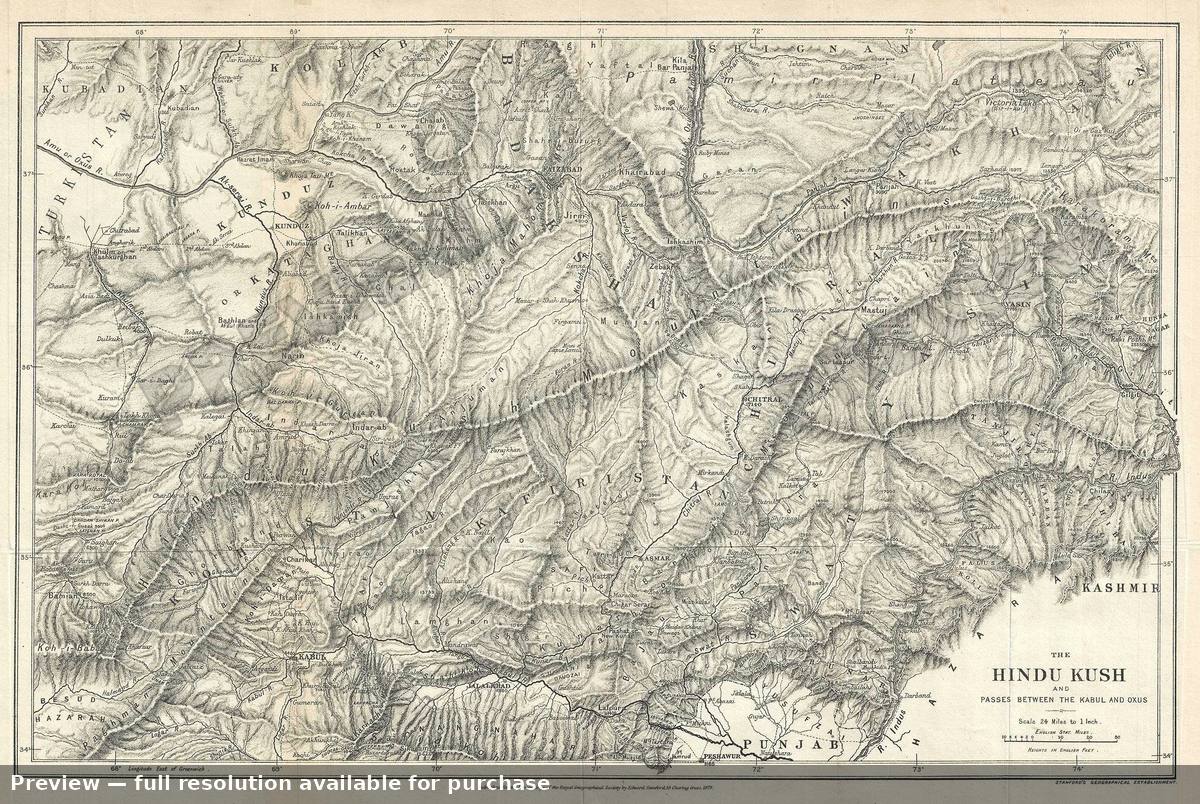 Antique map: Hindu Kush, 1879, 1879