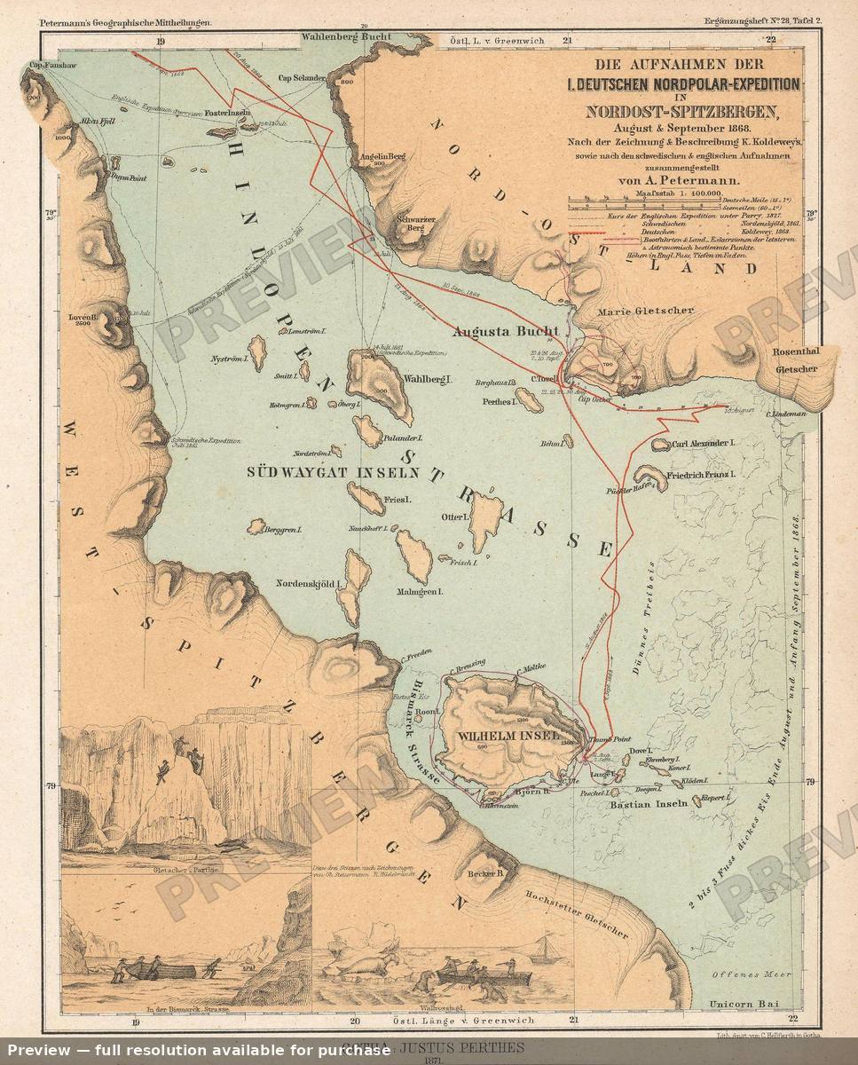 Antique map: Hinlopen Strait, 1871