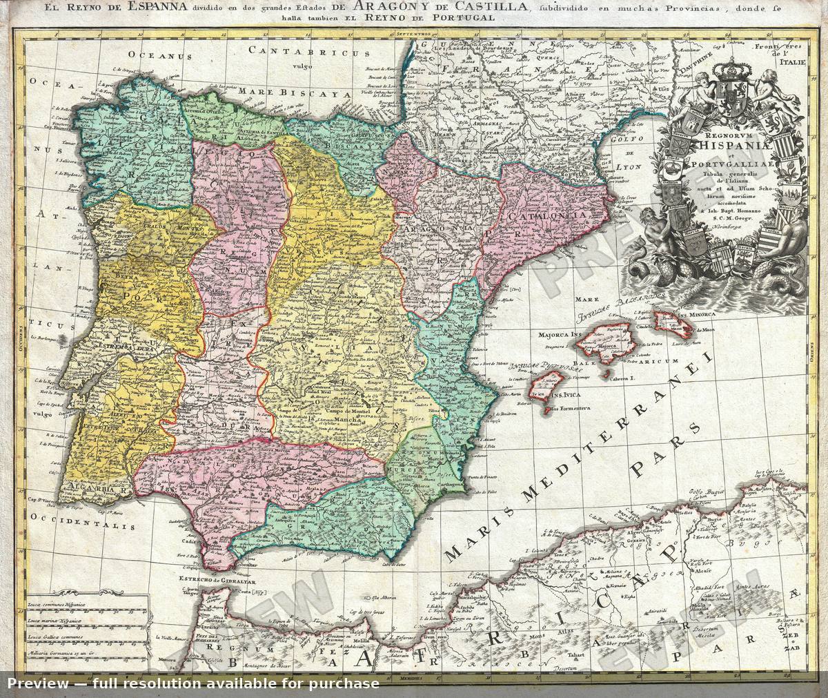 Antique map: Hispania, 1730, 1730