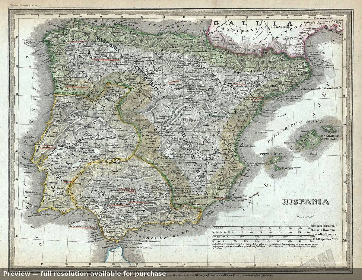 Antique map: Hispania, 1852