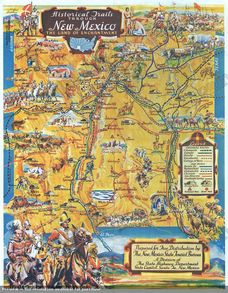Antique map: Historical New Mexico, 1940