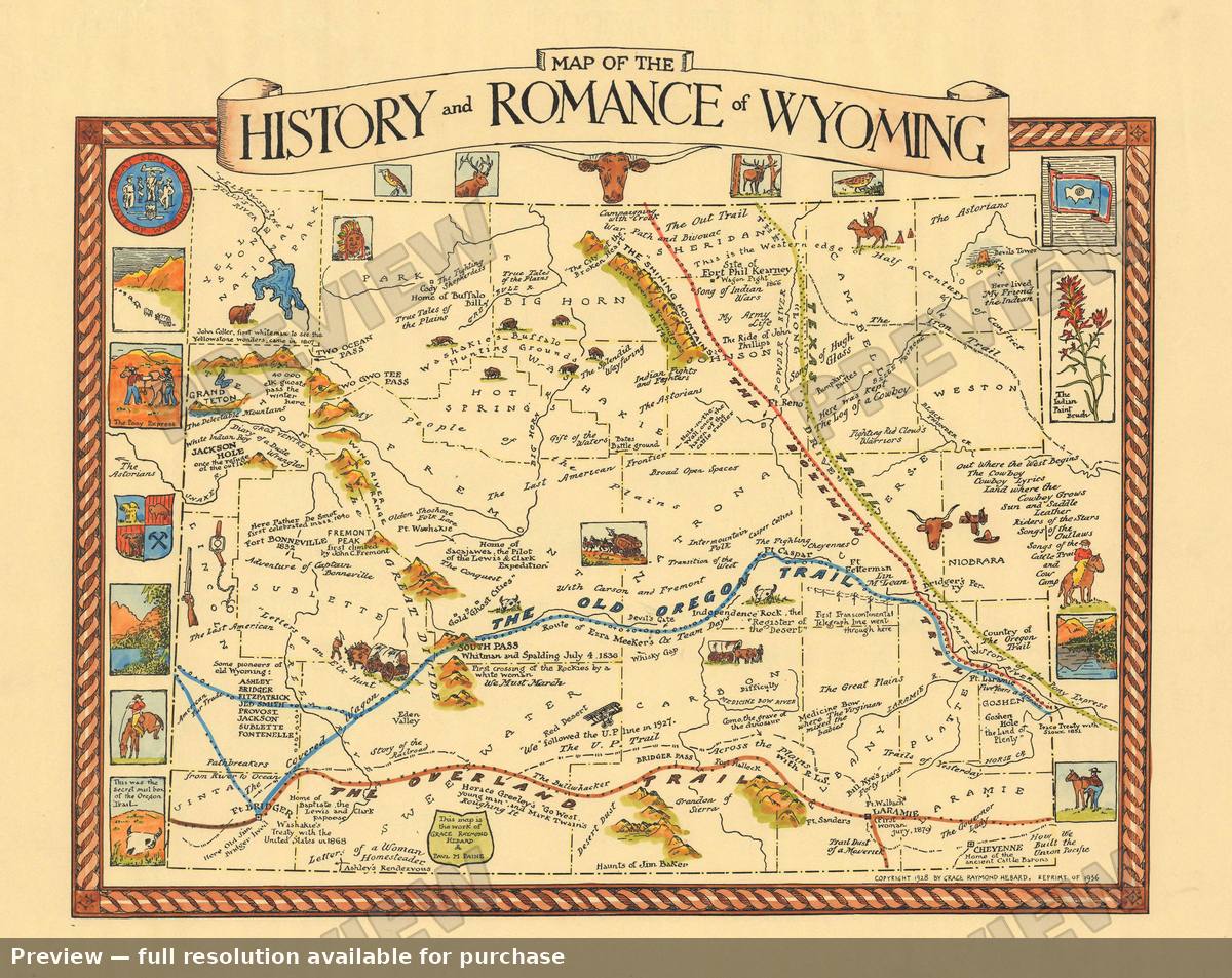 Antique map: History Romance Wyoming, 1936, 1936