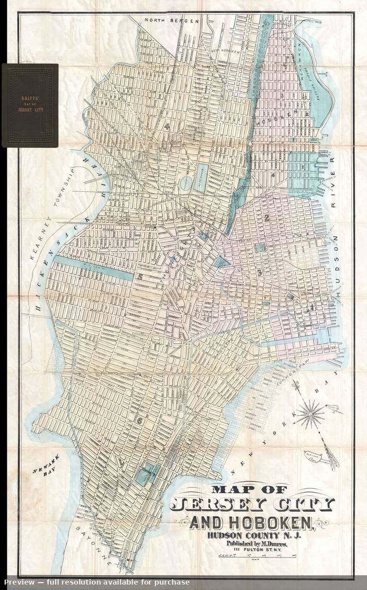Antique map: Hoboken Jersey City, 1886