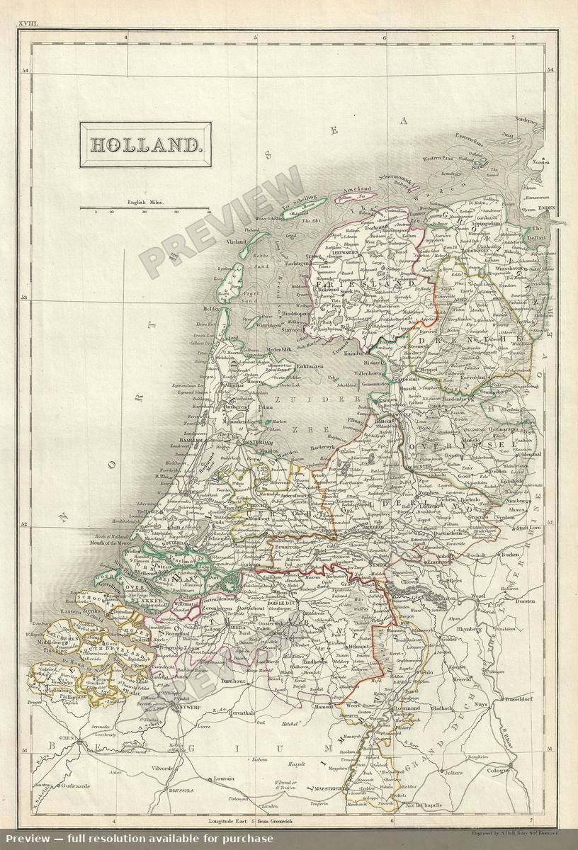 Antique map: Holland, 1844