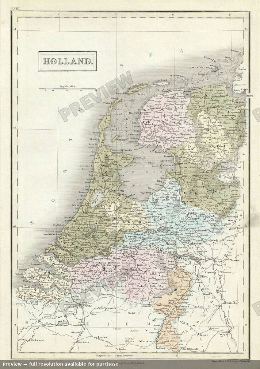 Antique map: Holland, 1851