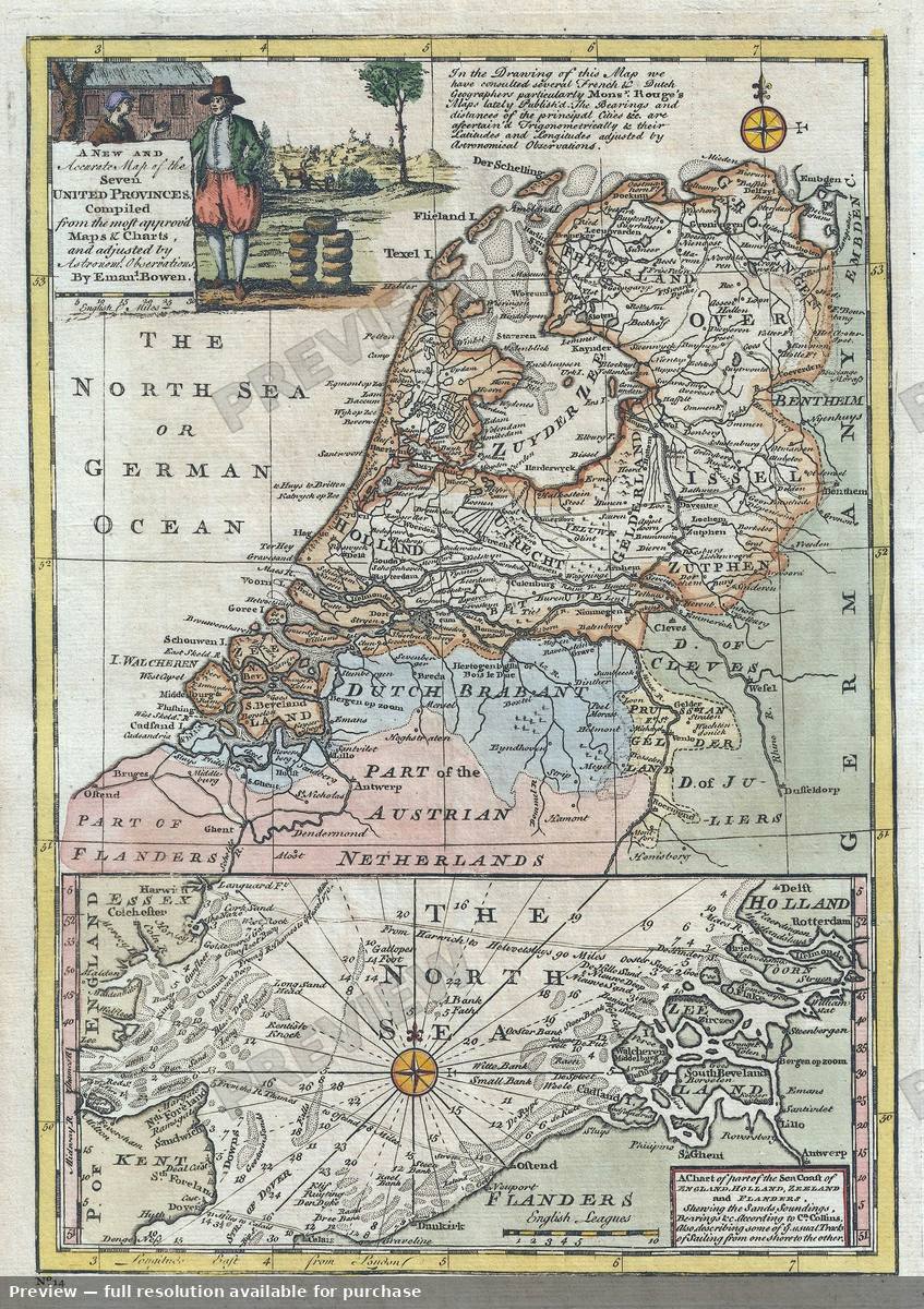 Antique map: Holland, 1747