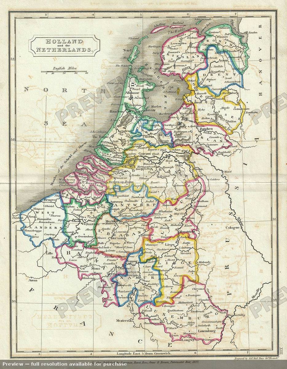 Antique map: Holland, 1822