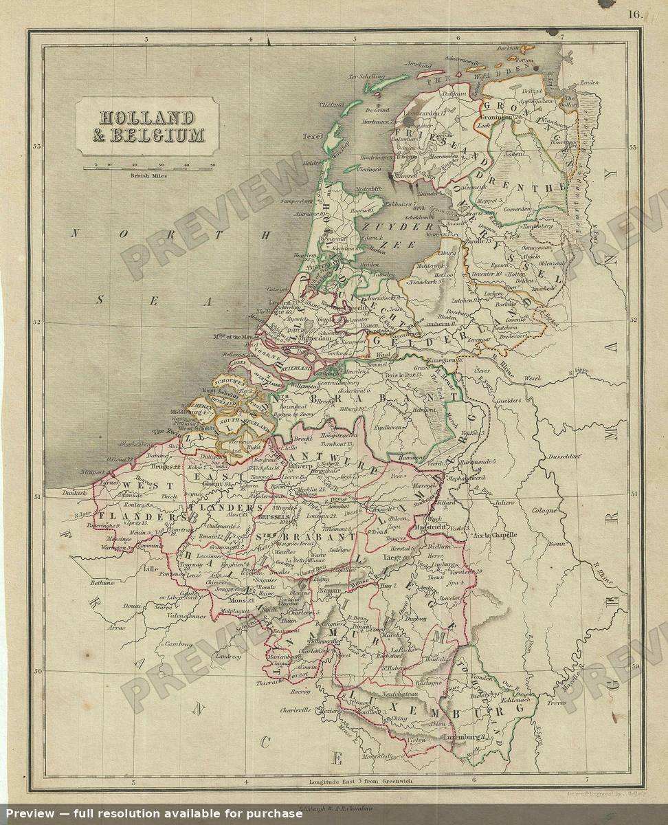 Antique map: Holland Belgium, 1845