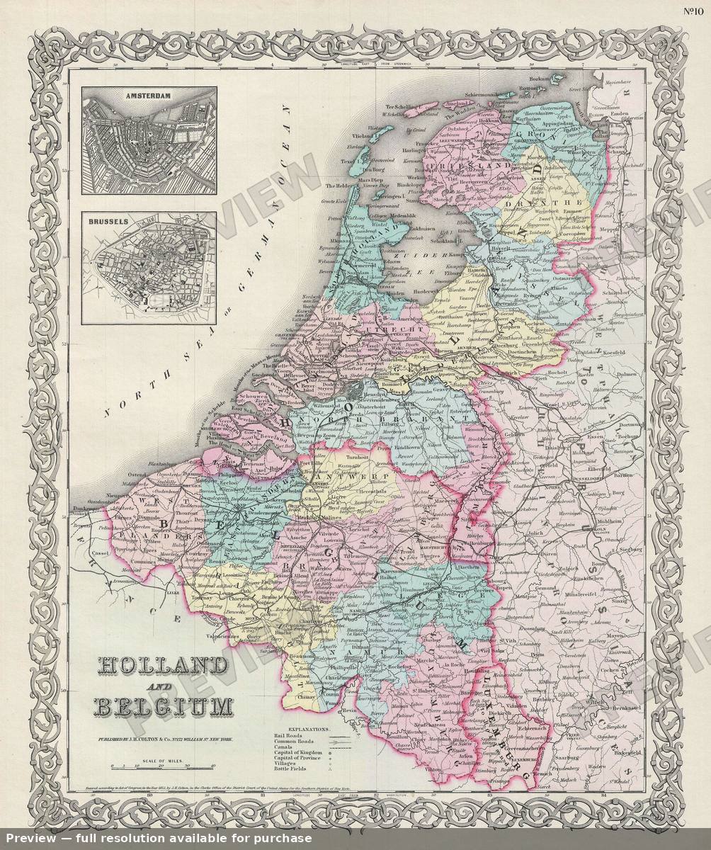 Antique map: Holland Belgium, 1856