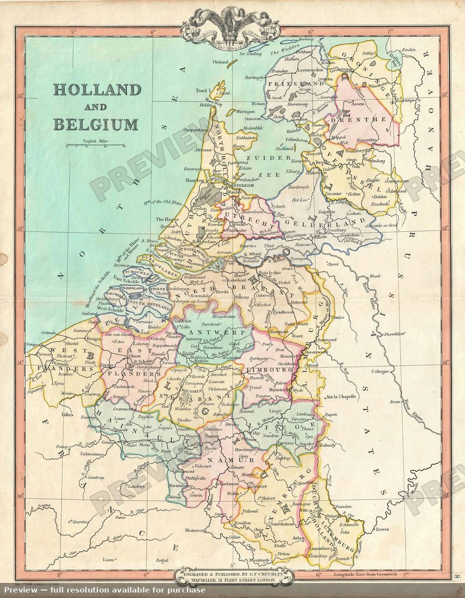 Antique map: Holland Belgium, 1850