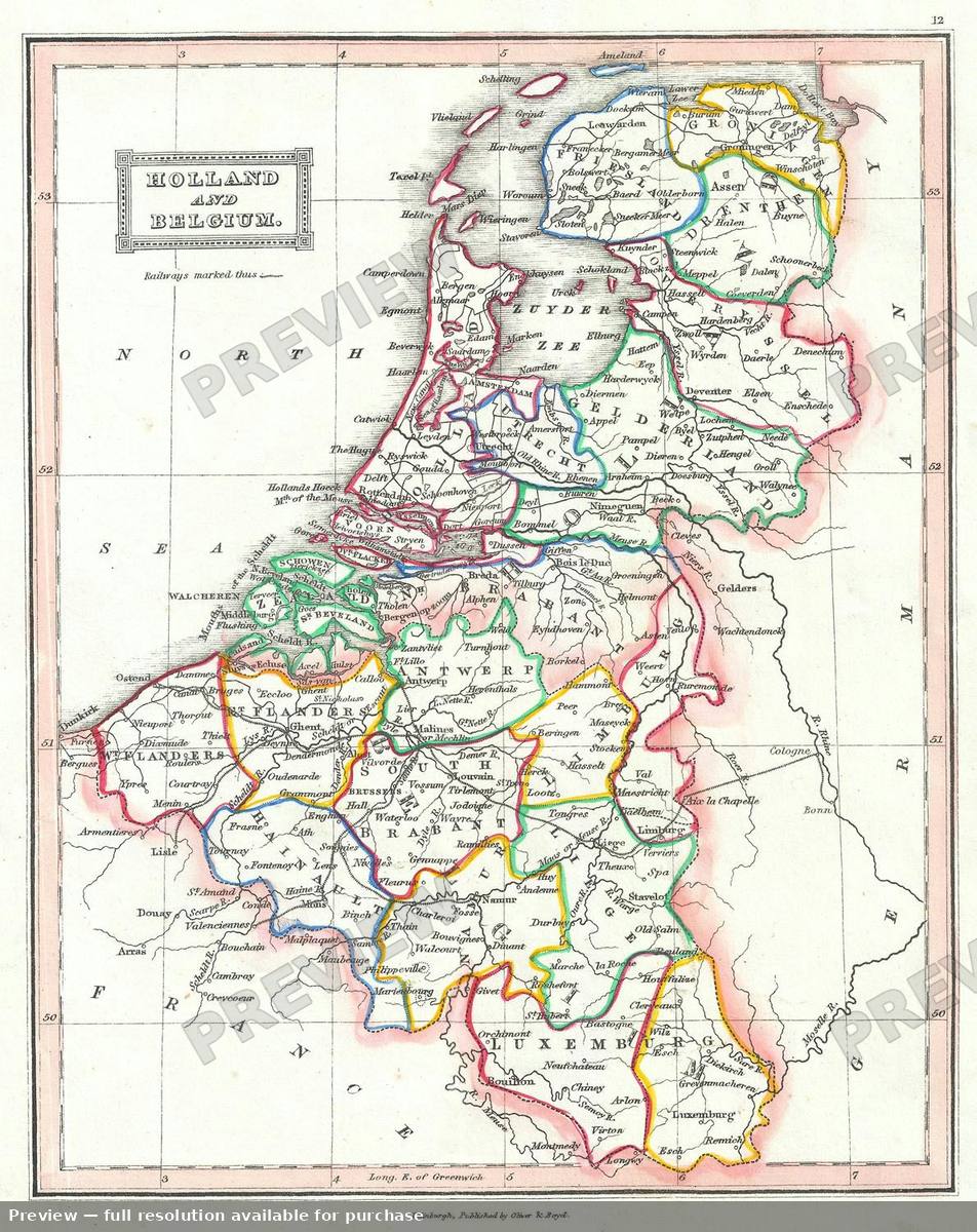 Antique map: Holland Belgium, 1845, 1845