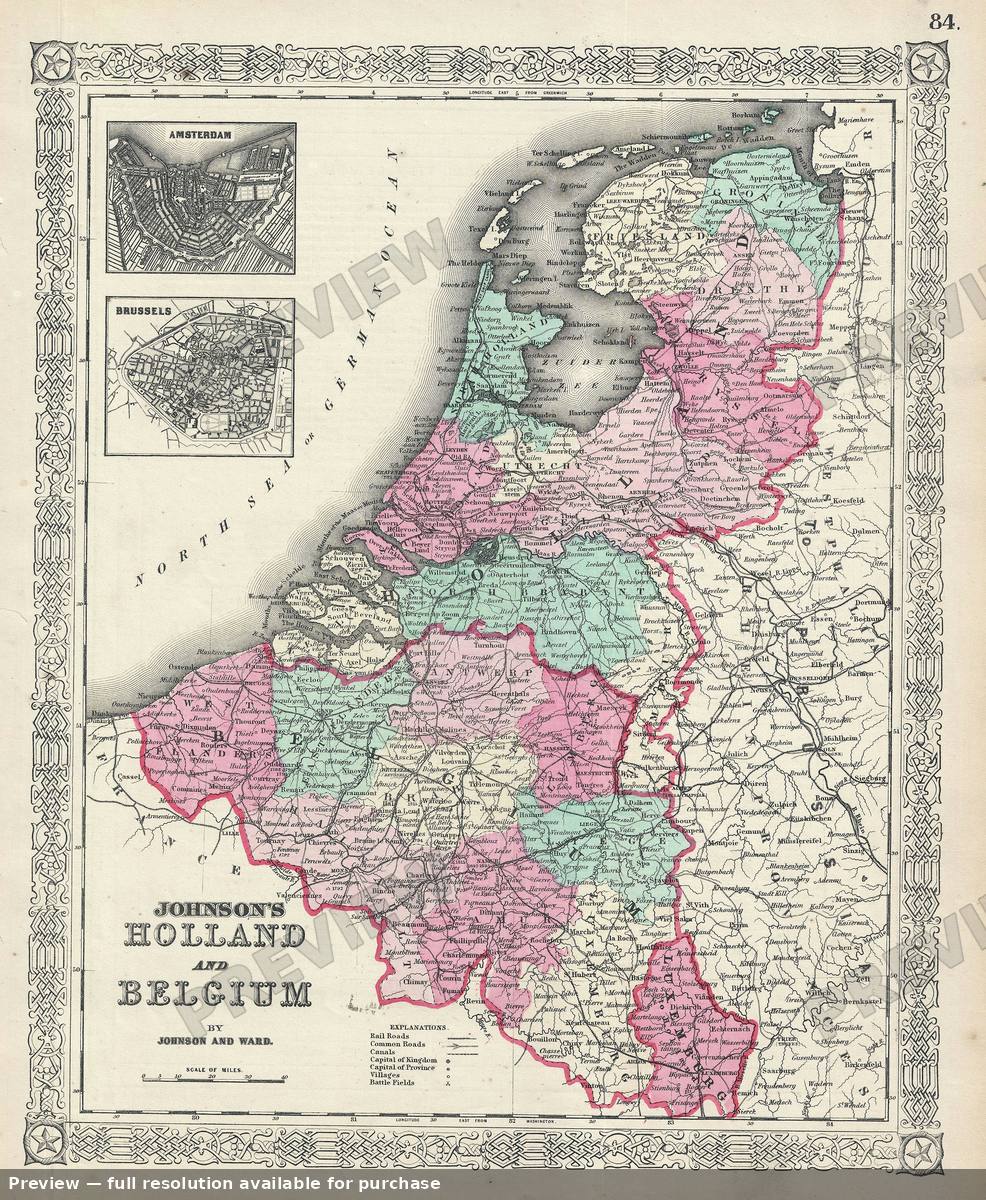 Antique map: Holland Belgium, 1865, 1865