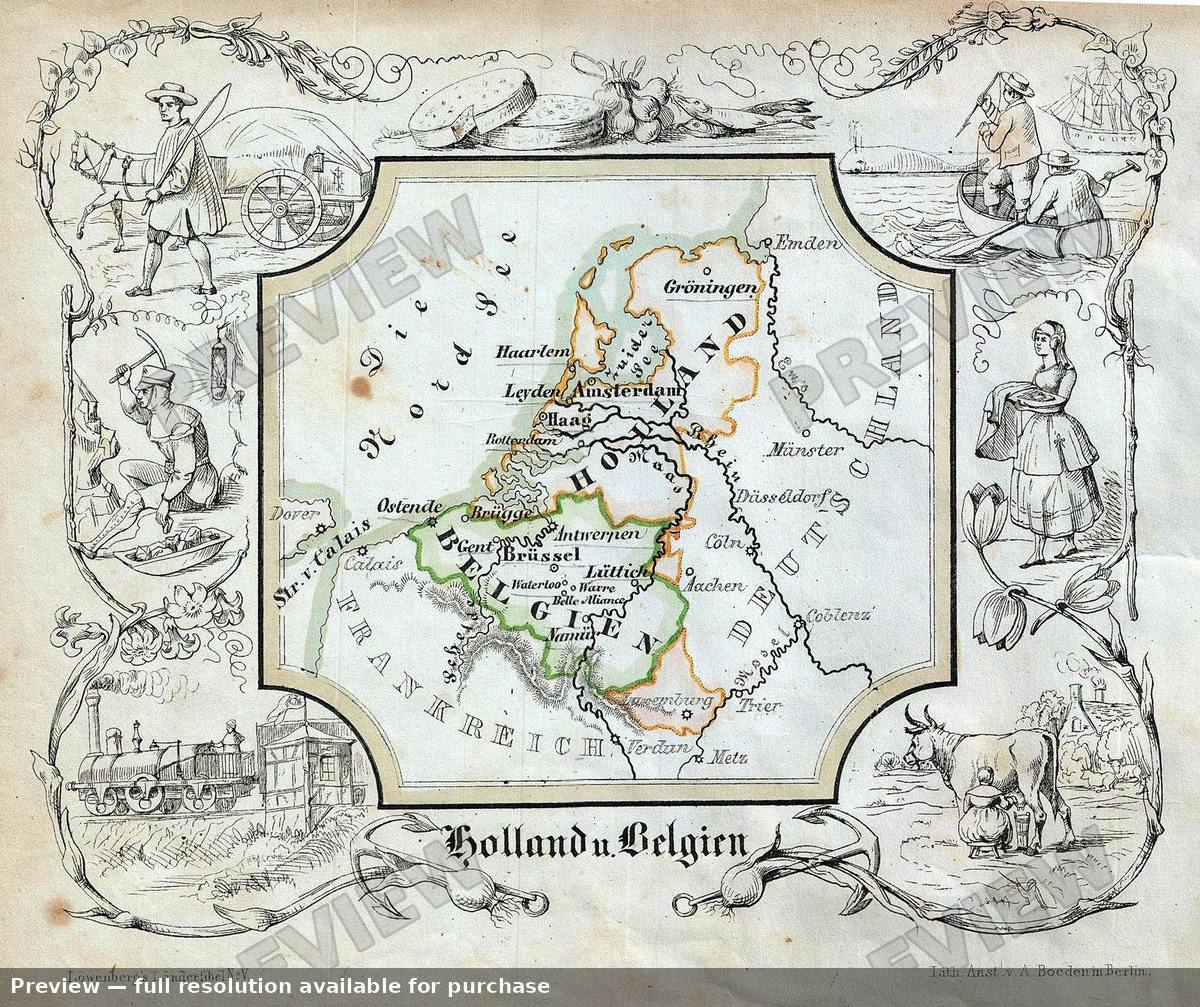 Antique map: Holland Belgium, 1846
