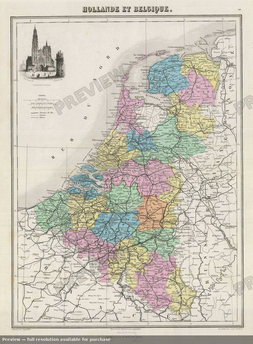 Antique map: Holland Belgium, 1878, 1878
