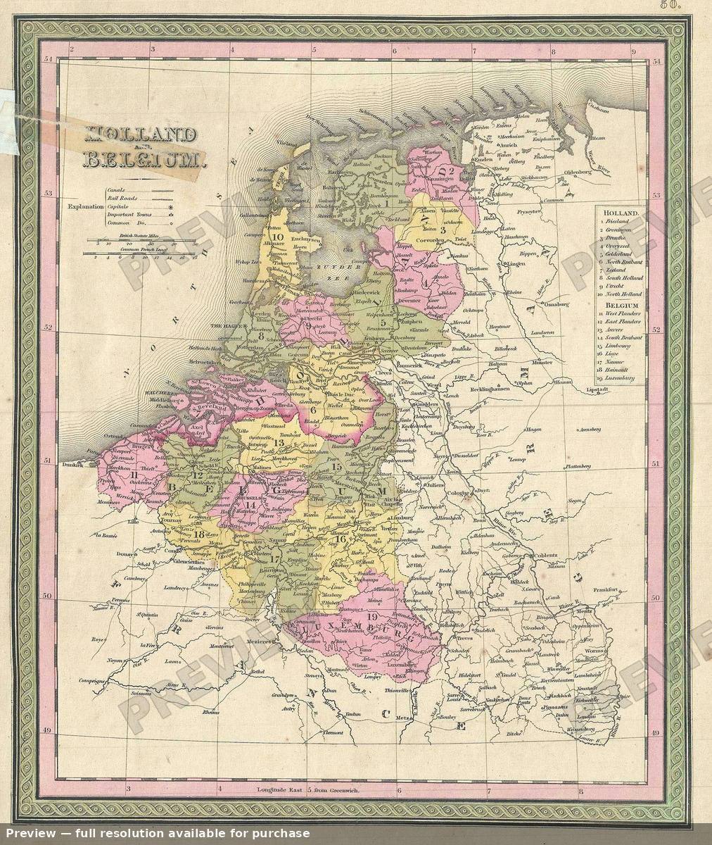 Antique map: Holland Belgium, 1849, 1849