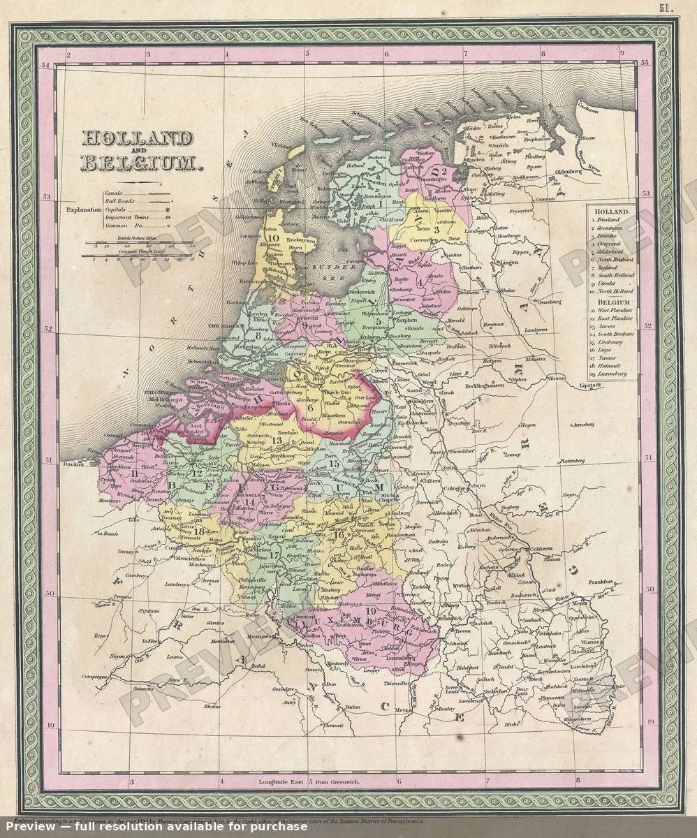 Antique map: Holland Belgium, 1850, 1850