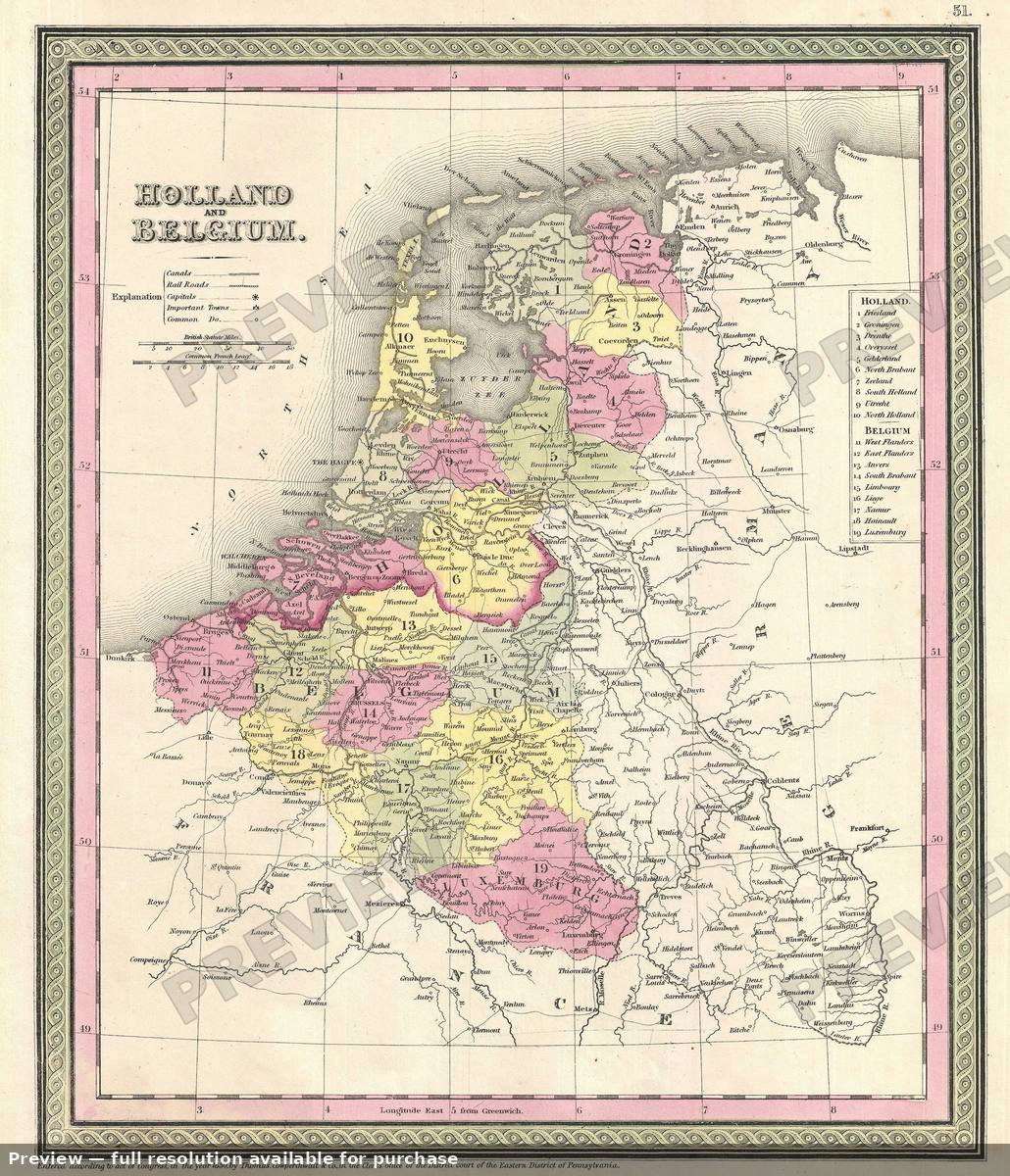 Antique map: Holland Belgium, 1854, 1854