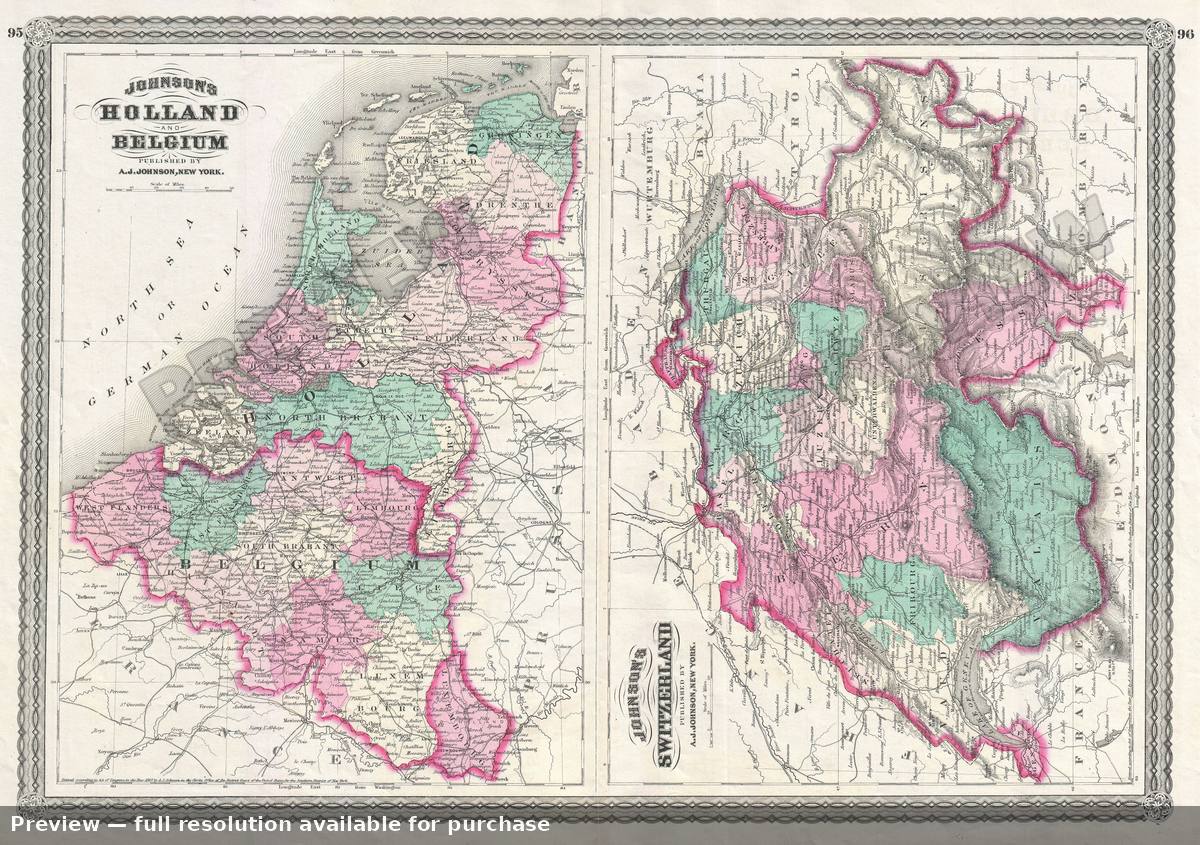 Antique map: Holland Switzerland, 1870, 1870