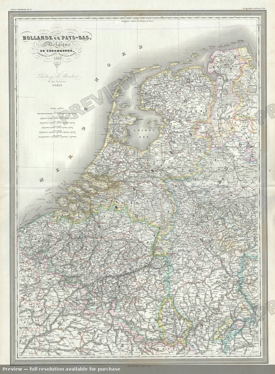 Antique map: Hollande, 1860