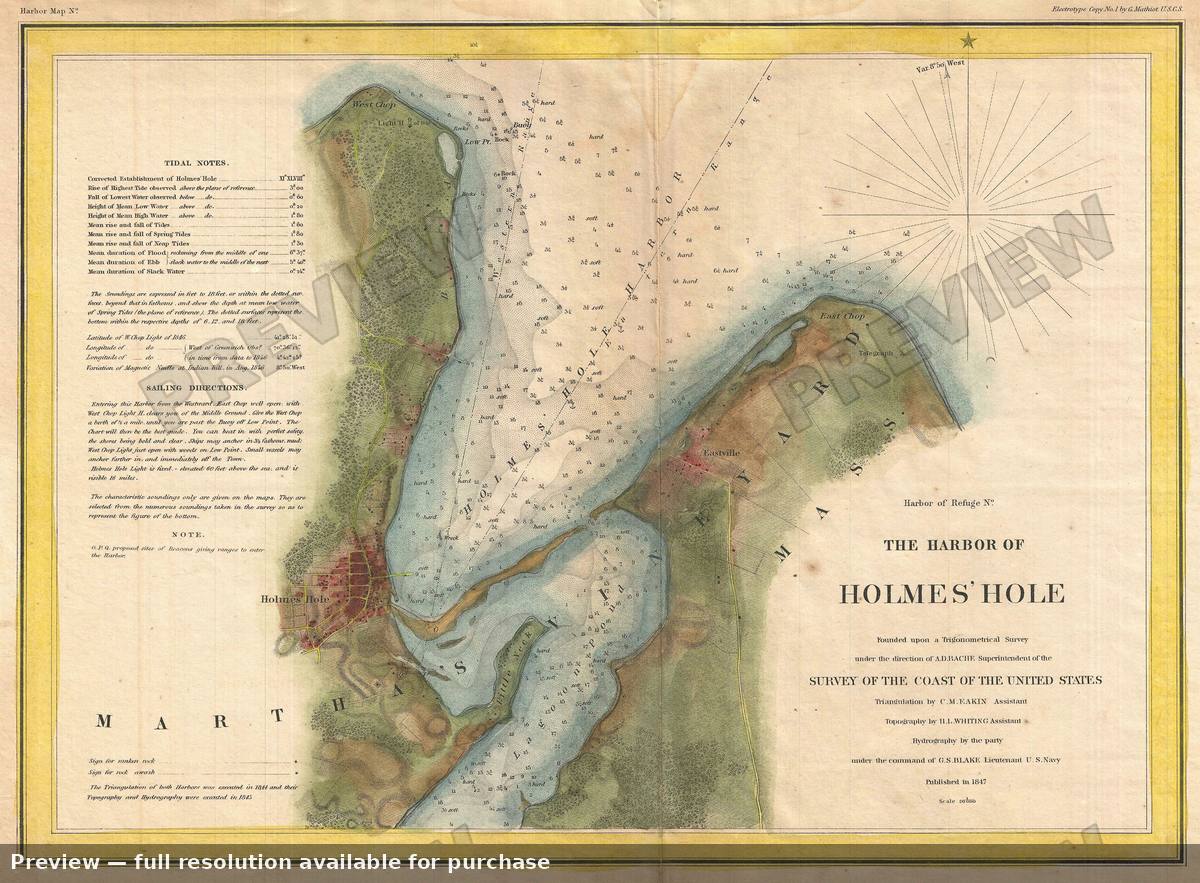 Antique map: Holmes Hole, 1847, 1847