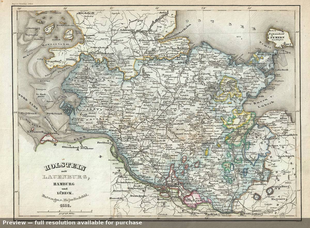 Antique map: Holstein, 1852