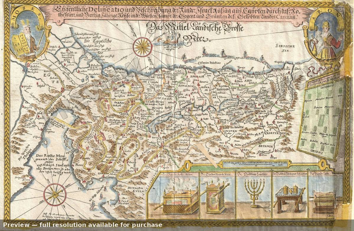 Antique map: Holyland Moses, 1670