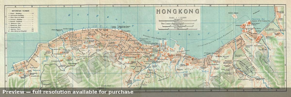 Antique map: Hong Kong, 1924