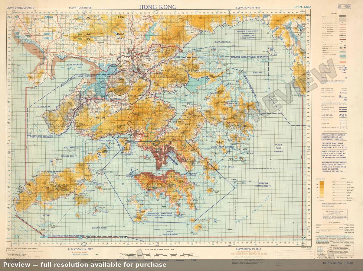 Antique map: Hong Kong, 1973