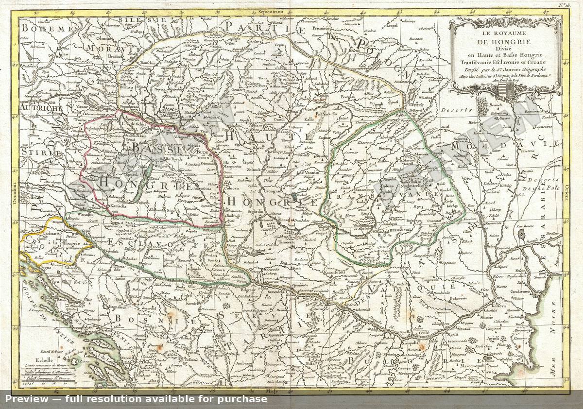Antique map: Hongrie, 1770, 1770