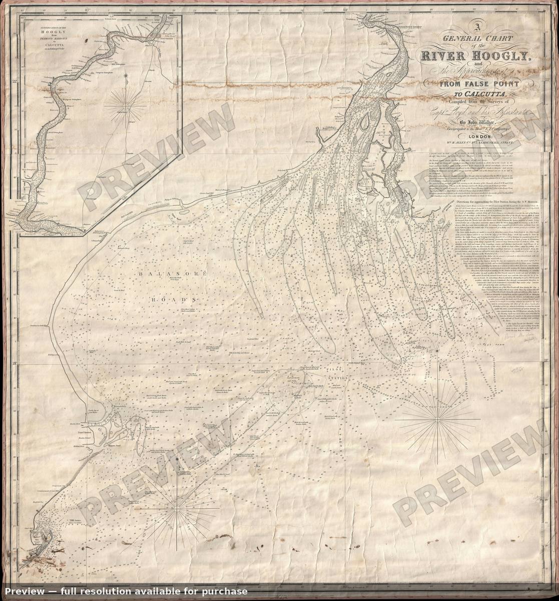 Antique map: Hoogly River, 1850