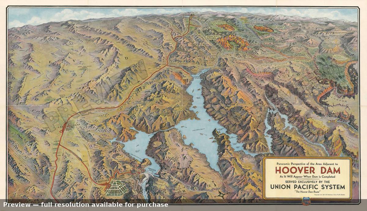 Antique map: Hoover Dam Birds Eye, 1931, 1931