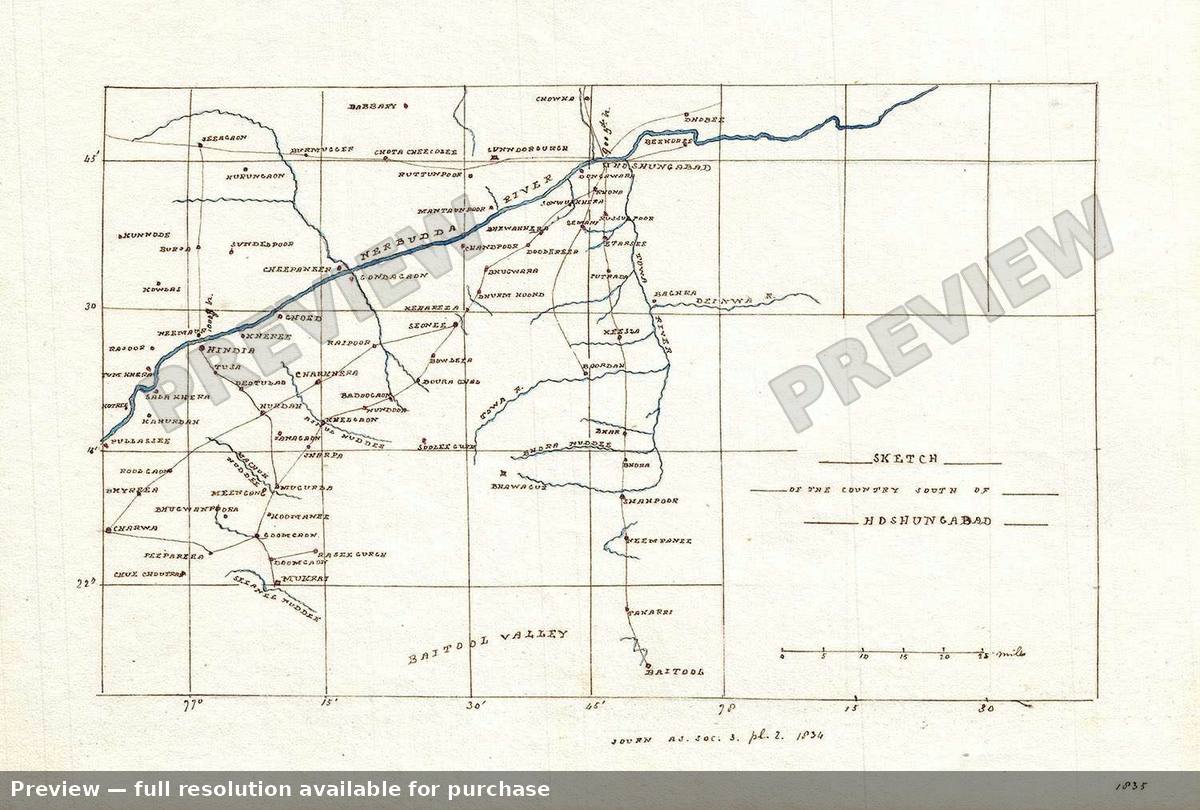 Antique map: Hoshungabad, 1835