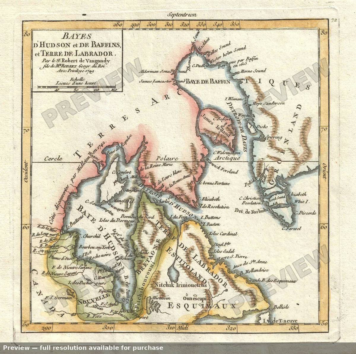 Antique map: Hudson Baffin, 1749, 1749
