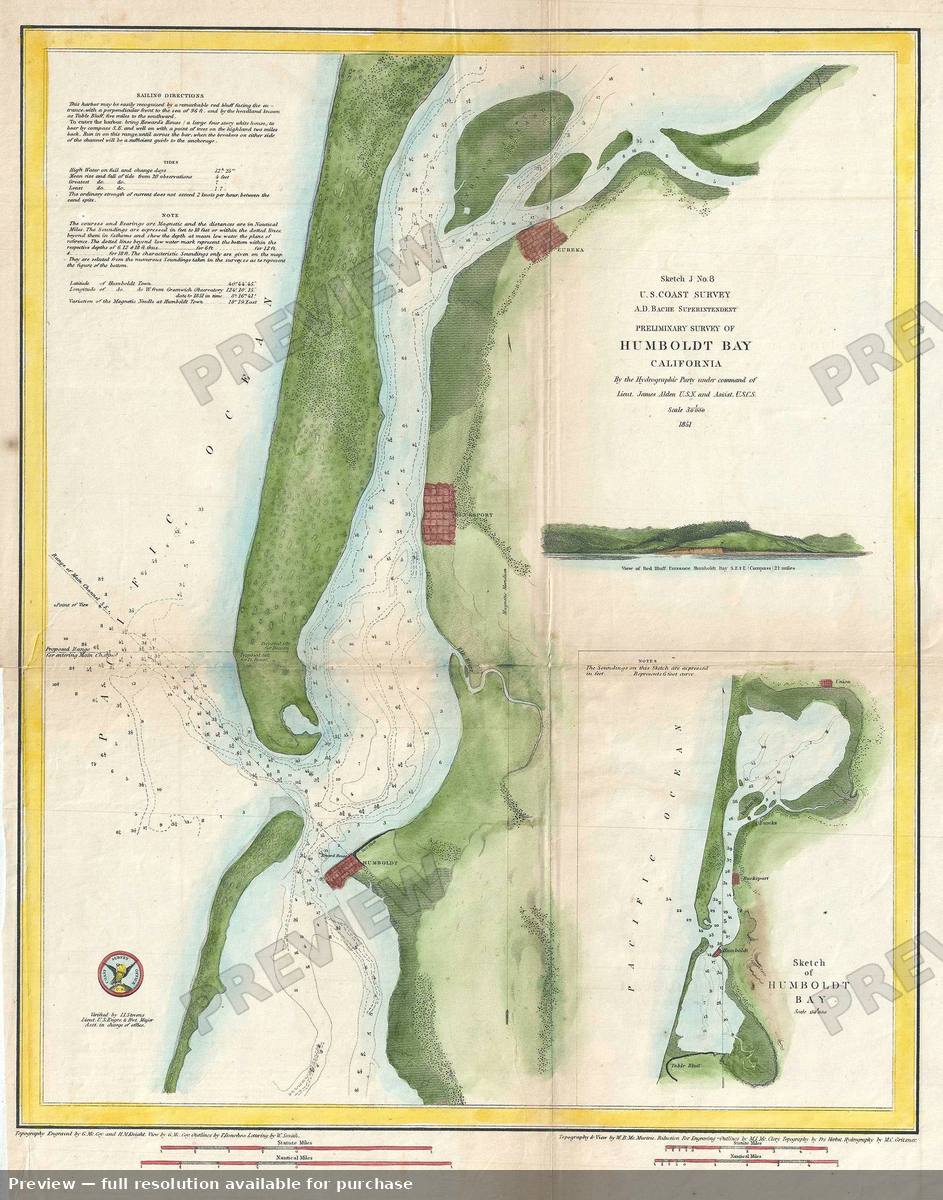 Antique map: Humboldt Bay, 1851, 1851
