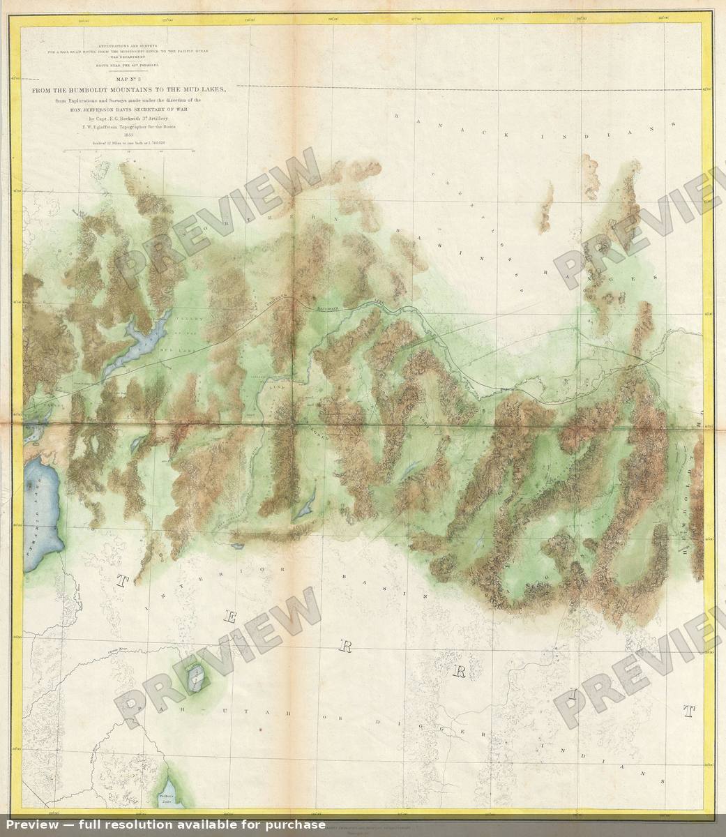 Antique map: Humboldt Mountainsto Mud Lakes, 1855, 1855