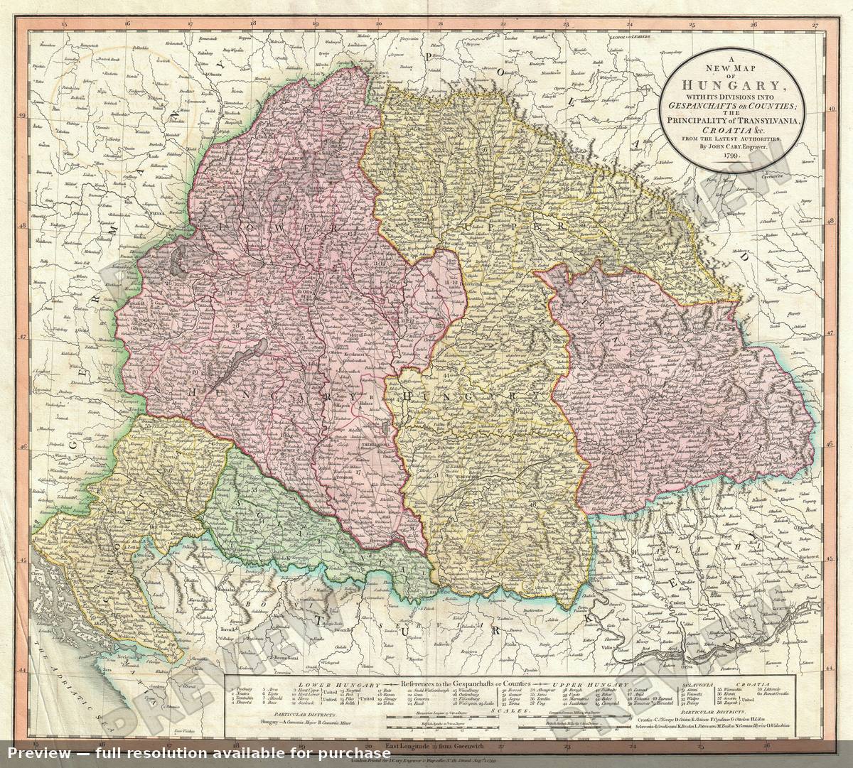 Antique map: Hungary, 1799