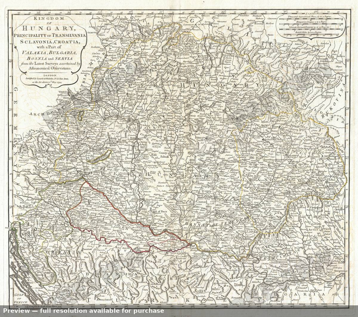 Antique map: Hungary, 1794