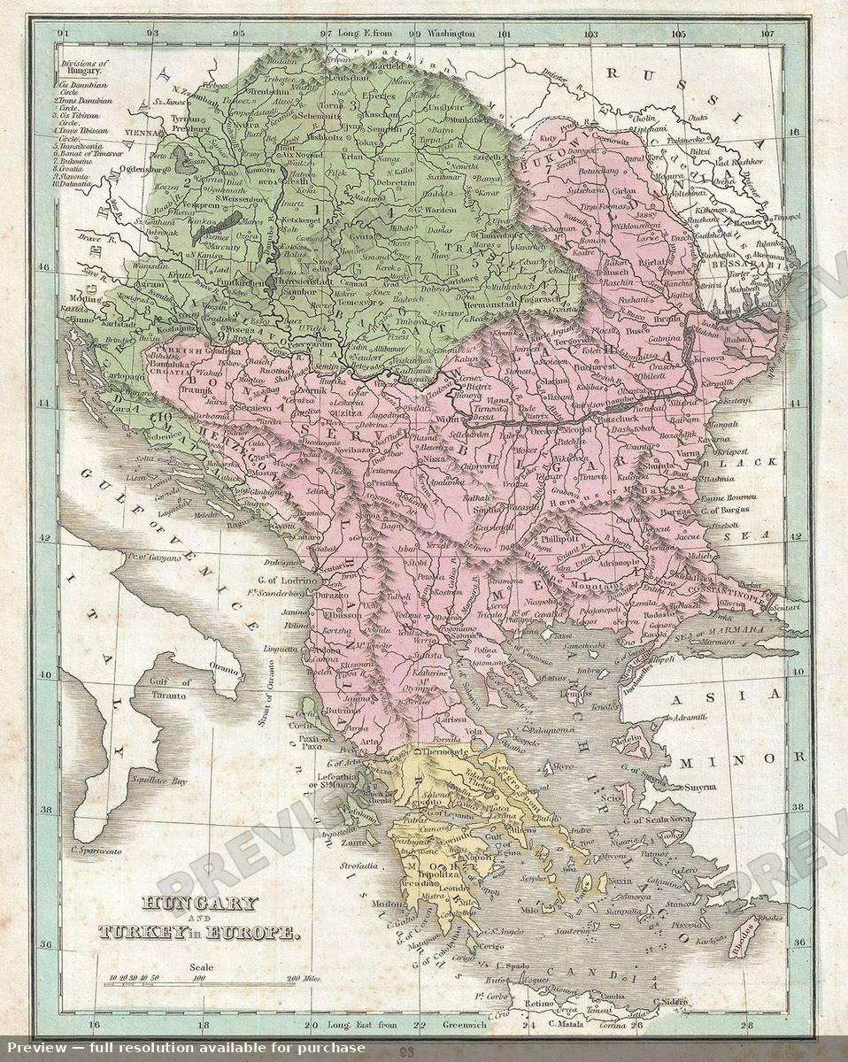 Antique map: Hungary Turkey, 1835