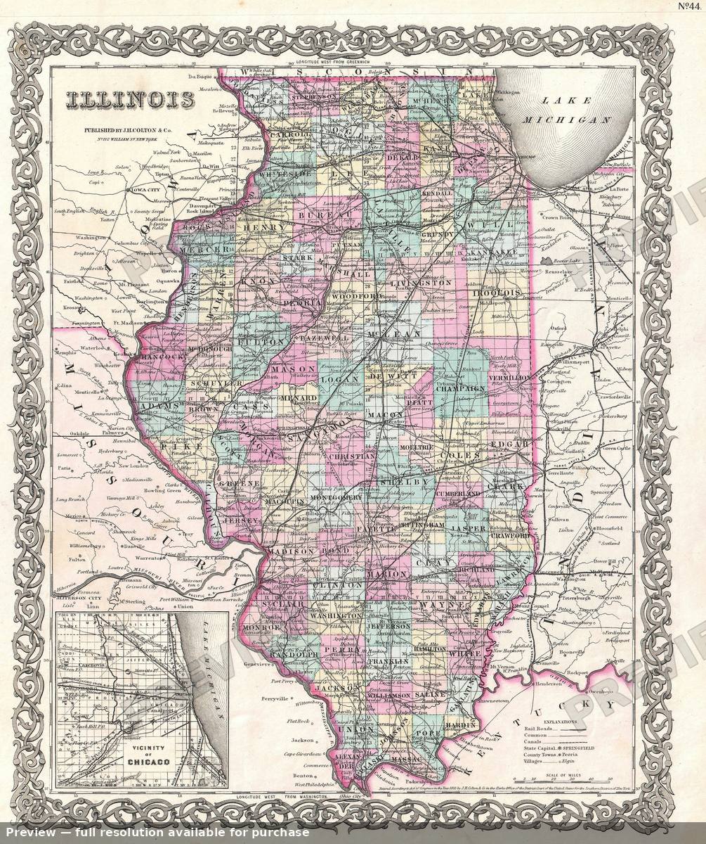 Antique map: IL, 1855