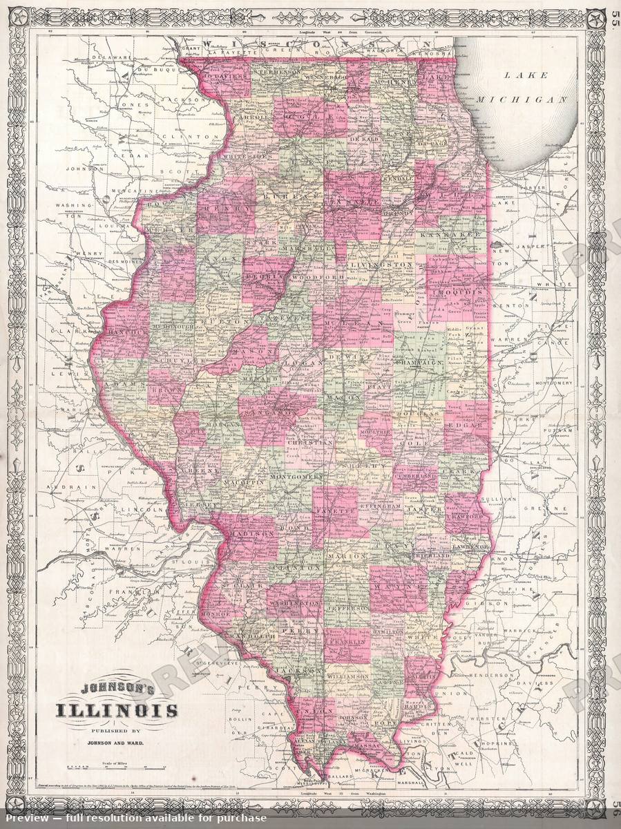 Antique map: IL, 1864, 1864