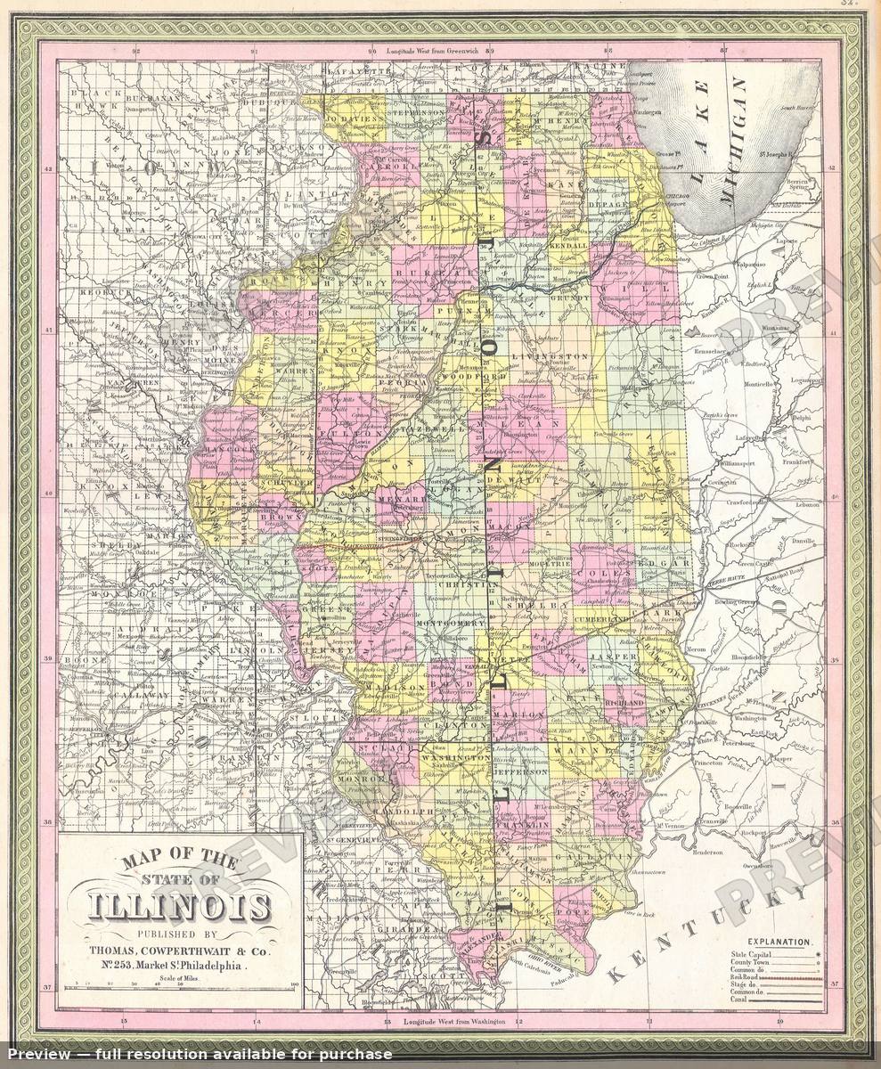 Antique map: IL, 1850, 1850
