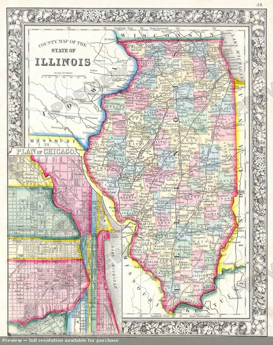 Antique map: IL, 1860, 1860