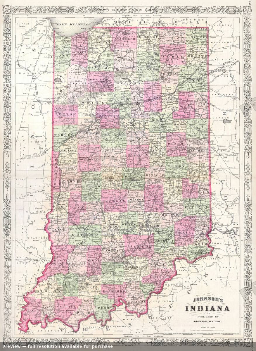 Antique map: IN, 1864, 1864